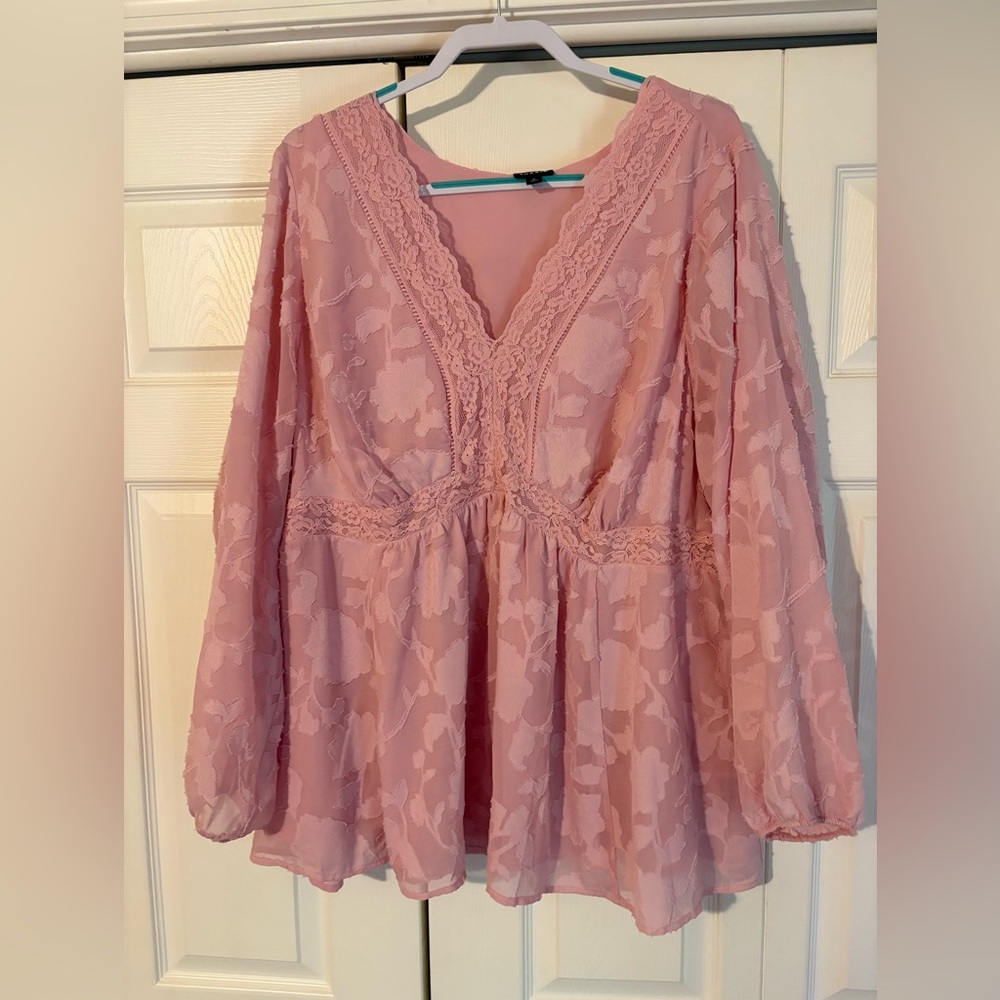 Torrid Pink Floral Lace Blouse